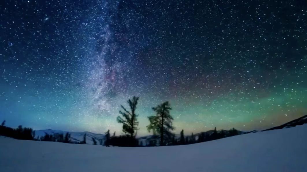 西北第一村白哈巴——寒夜似墨，繁星如鉆，孤獨(dú)的樹與浩瀚星空默默對(duì)視。